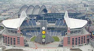 Safeco in back, Seahawks Stadium in front 