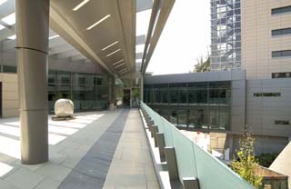  two-level glass pedestrian bridge 